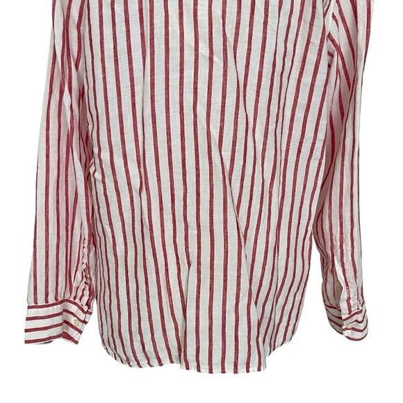 Lauren Ralph Lauren Striped 100% Linen Button Up Shirt Women’s Size XL White Red - Picture 6 of 7